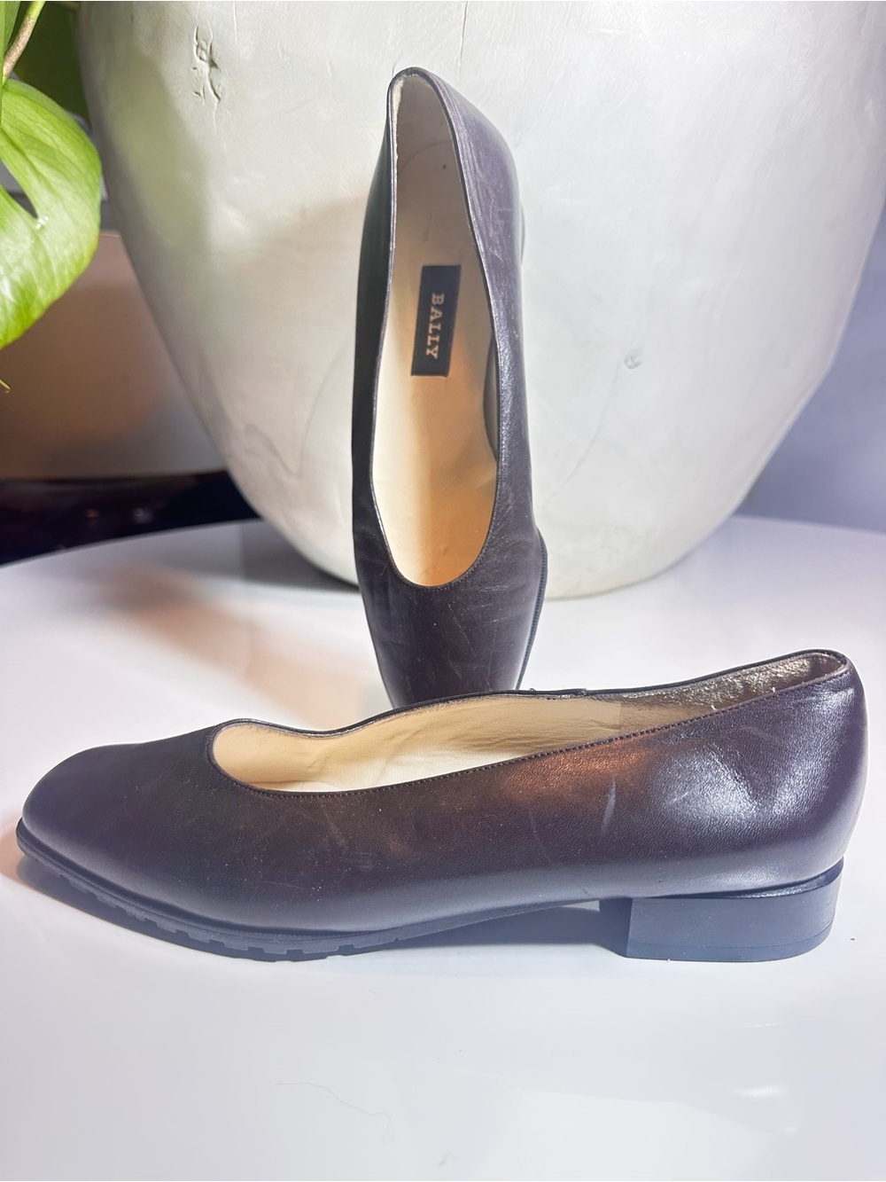 Bally Dark Brown Leather Ballet Flats